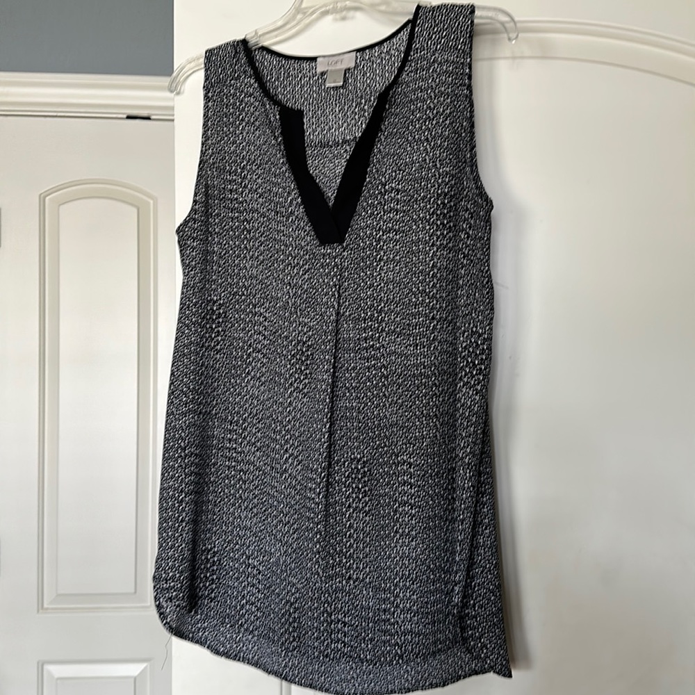 Loft sleeveless black and white blouse. Great for fall/winter look!